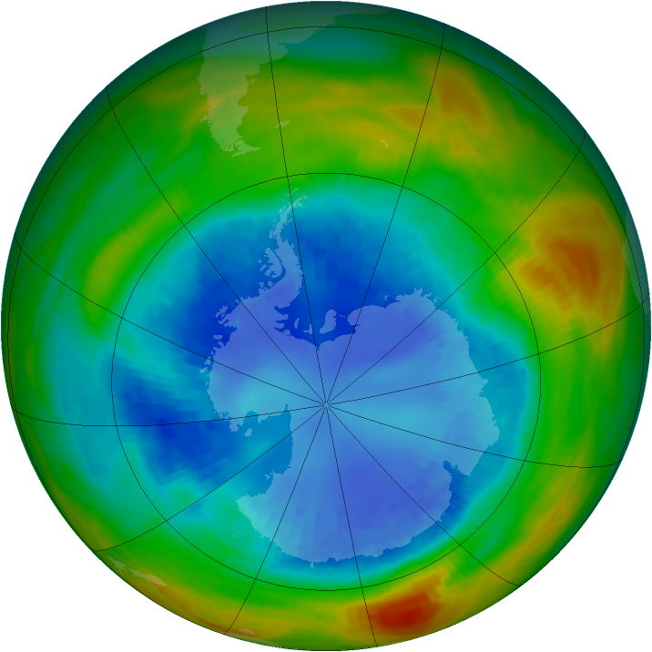 Antarctic ozone map for 29 August 1989